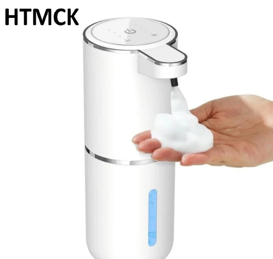 HTMCK Contactless Sensor Foam Soap Dispenser, Wall Mount Vertical Rechargeable Hand Sanitizer Bubble Dispenser with Multi Speed